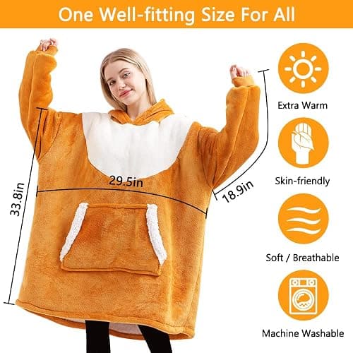seewavom Sherpa Oversized Fleece Wearable Blanket with Sleeves and Pockets for Adults thumbnail 4