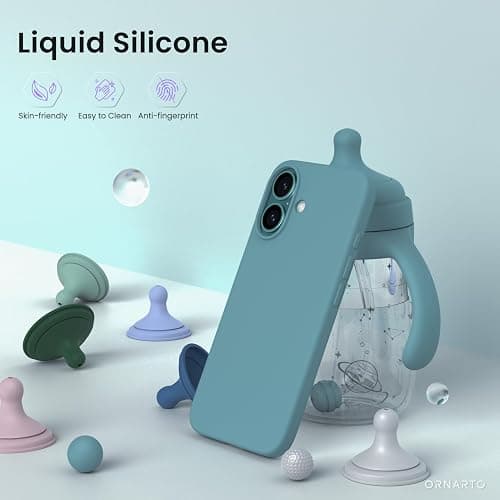 ORNARTO Compatible with iPhone 16 Case 6.1", Slim Liquid Silicone 3 Layers Full Covered Soft Gel Rubber Shockproof Phone Case, Protective Cover with Anti-Scratch Microfiber Lining-Cactus thumbnail 3