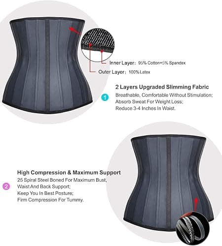 YIANNA Women's Underbust Latex Sport Girdle Waist Trainer Corsets Hourglass Body Shaper thumbnail 4