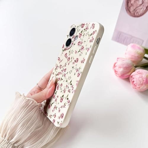 NITITOP Compatible with iPhone 16 Case Cute Flower for Women Girls Floral Pink Rose Design Vintage Shockproof Soft Girly Slim TPU Fashion Protective Phone Cover - Pink - Pink Rose - iPhone 16 thumbnail 6