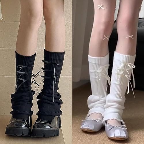 SherryDC Womens Y2k Knit Leg Warmers Harajuku Japanese Long Boot Socks Kawaii Lolita Winter Leg Cover thumbnail 4