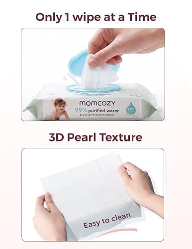 Momcozy Baby Wipes Plus Wipes –Size, Thickness, Moisture, Softness & Scenario Plus, 99% Water-Based Wet Wipes, Unscented & Hypoallergenic, Gentle for Sensitive Skin, 720 Count (12 Packs) thumbnail 8