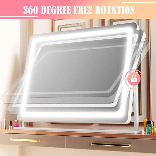 Gvnkvn Lighted Makeup Mirror, 17.3"x13" Hollywood Vanity Mirror with Led Lights, Three Color Lighting Modes, and 5X Magnification Mirror, Smart Touch Control, 360°Rotation(Round Corner) thumbnail 8