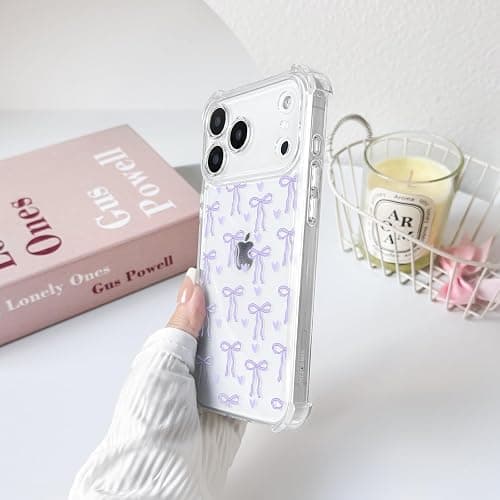 Lovmooful Compatible for iPhone 17 Pro Max Case Clear Cute Bowknot Heart with Four Corners Shockproof Design for Girls Women Soft TPU More Protective Girly for iPhone 17 Pro Max Case-Purple Bow thumbnail 5