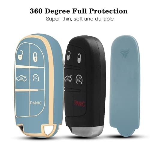 QBUC for Jeep Key Fob Cover with leather Keychain TPU Protection Key Case Compatible with Grand Cherokee Renegade Smart Key thumbnail 5