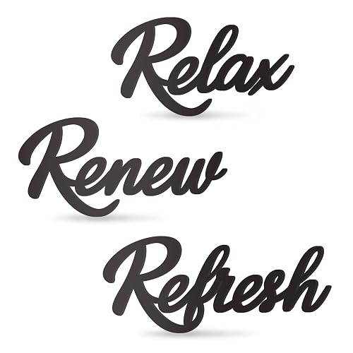 KOYILTD 3 Pieces Bathroom Decor Wooden Bathroom Sign Relax Renew Refresh Sign (black) - Image 1