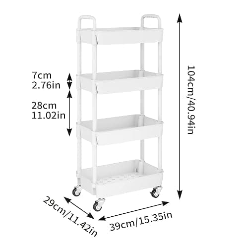 UDEAR 4-Tier Kitchen Rolling Utility Cart,Multifunction Storage Organizer with Handle and 2 Lockable Wheels for Kitchen,Bathroom,Living Room,Office,White thumbnail 3