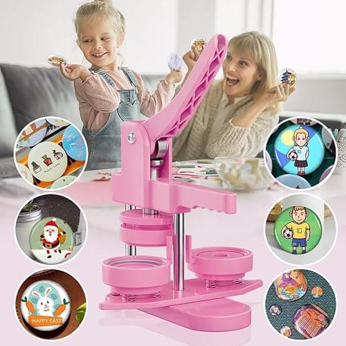 FreeingBAG Button Maker Machine 58mm - (3 Gen) Installation-Free (2.25in) DIY Badge Button Maker Press Machine Badge Punch Press with 100pcs Button Parts Pictures (Pink, 2.25 inch / 58mm) thumbnail 3