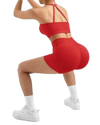 SUUKSESS Women 2 Piece Workout Sets High Waisted Tummy Control Biker Shorts Halter Padded Tank Tops thumbnail 3