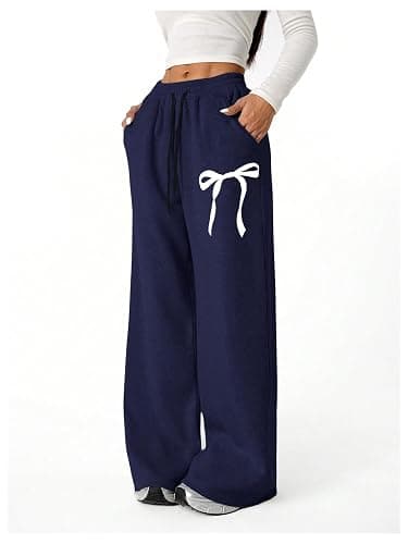 Verdusa Girl's Bowknot Baggy Sweatpants Lightweight Straight Leg Athletic Pants with Pockets thumbnail 3