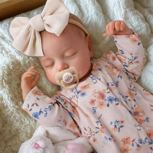 JIZHI Reborn Dolls 20 inch Soft Body Lifelike-Newborn Baby Dolls Sleeping Girl Dolls with Clothes and Toy Accessories Gift for Kids Age 3+, Yellow Floral thumbnail 4