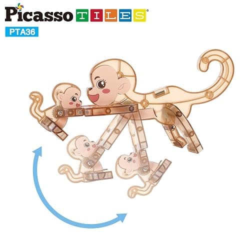 PicassoTiles Magnetic Build a Panda & Monkey Set Magnet Tile Blocks Add-on Expansion Pack, with Panda, Cub, Monkey & Baby Monkey Preschool Learning Educational Toddler Sensory Pretend Play Toy Ages 3+ thumbnail 8