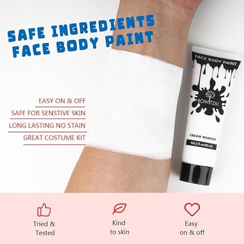 Bowitzki Face and Body Paint 2oz Cream Makeup 60ml Water Based Face Painting Special Effects For Adults Halloween Christmas Party Stage Cosplay (White) thumbnail 2