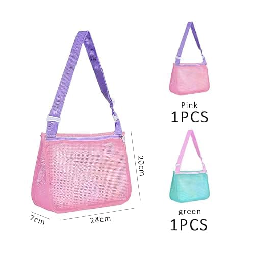 WUFGWBD 2 Pieces Beach Toy Storage Bag, Kids Beach Accessories, Kids Beach Bag, Kids Net Bag, Beach Shell Collection Bag, Foldable Beach Bag thumbnail 2