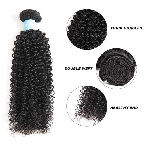 BLY 7A Mongolian Kinky Curly Human Hair 3 Bundles Pack 22/24/26 Inch Unprocessed Hair Weave Weft for Black Women Natural Color thumbnail 3