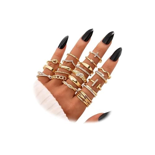 KISS WIFE Golden Silvery Black Kunckle Rings Set for Women, Dainty Simple Trendy Cute Stackable Finger Rings Pack, Perfect for Stacking Layering on Thumb and Knuckle, Mixed Size, Jewelry Gift - Image 1