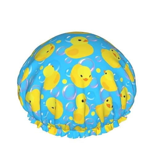 Yellow Rubber Ducks Shower Cap For Women Adjustable Double Waterproof Layers Bathing Shower Hat Hair Protection Reusable Ladies Spa Salon Shower Hat - Image 1