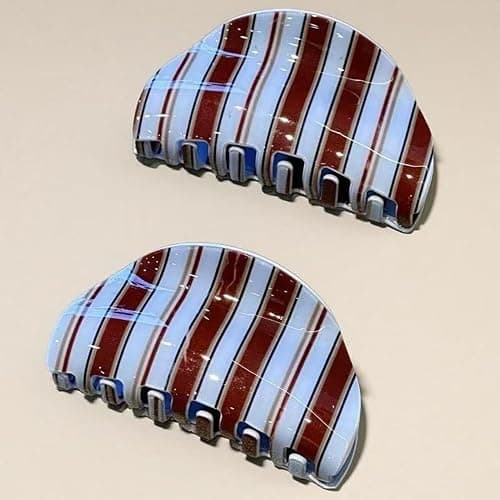 1PC Blue Caramel Striped Hair Clips Women Shaped Hair Clip Sports Hair Accessory Shark Clips Premium&Versatile Ponytail Barrettes Hair Claws Fashion Hair Claw for Women's Commuting Daily Hairstyles thumbnail 2