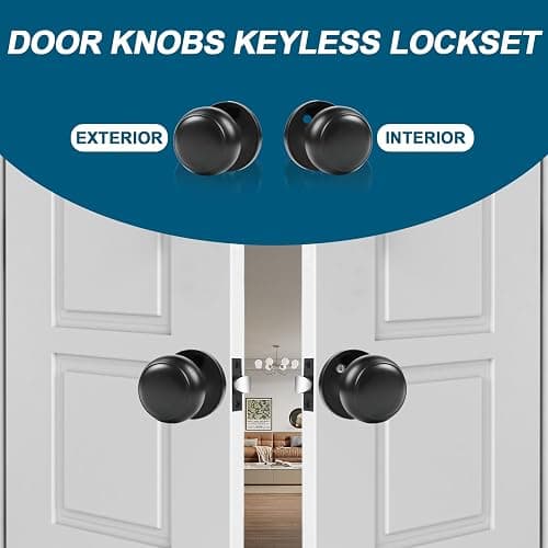 RAZCC Passage Door Knobs, 2 Pack Matte Black Door Knobs, for Hallway & Closet Non-Locking Interior Round Door Handles Keyless Reversible for Left Right Handed Doors thumbnail 5