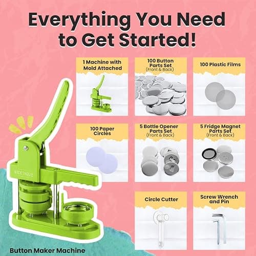Button Maker Machine – 2.25 Inch (58mm) – Single Mold, Pin Maker Machine Kit with 100 Buttons, 5 Fridge Magnets, 5 Bottle Openers, Cutters, and 500+ Button Designs for DIY Crafts, Green thumbnail 4