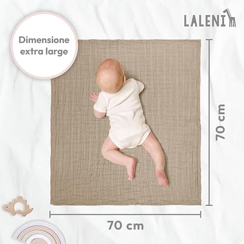 Laleni Mussole Neonato 70x70cm Set da 10 - Asciugamani in Cotone Morbido per Pelli Sensibili - Lavette Extra Assorbenti, Quadrati Beige thumbnail 2