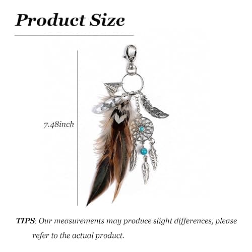 Western Keychain Wrangler Keychain Turquoise Bag Charm Feather Purse Charms for Handbags Boho Jewelry Gifts for Women thumbnail 7