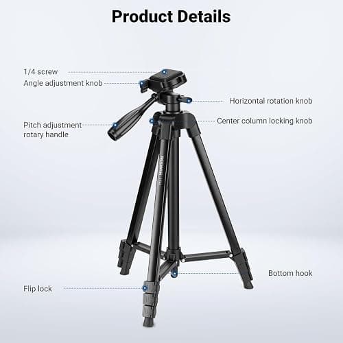 NEEWER Entry Level Version Tripod for Cell Phone & Camera, Metal Lightweight Portable Travel Stand with Cold Shoe Cellphone Holder Mount Compatible with iPhone for Video Recording Filming, TP53 thumbnail 6
