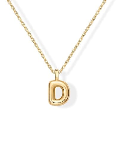 PAVOI 14K Gold Plated Dainty Chunky Bubble Initial Letter Pendant Necklace for Women | Alphabet Letter Necklace - Image 1