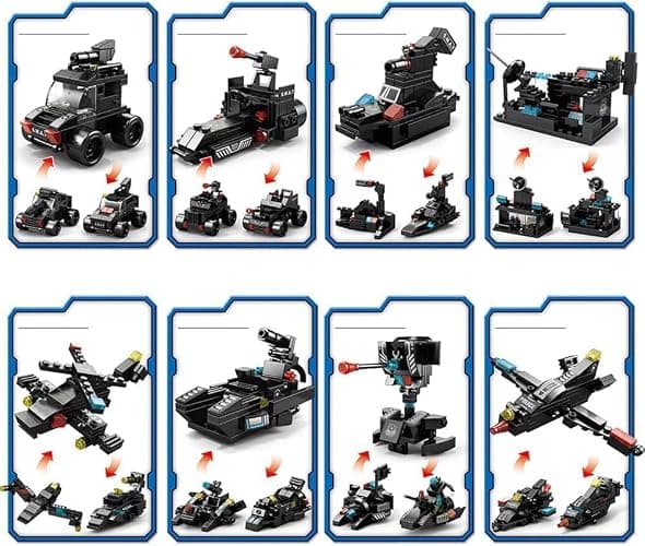 ENHANA Building Block Robot 27 in1 SWAT Police Command Truck Building Kit for Kids City Helicopter Bricks Kit Educational Toys for Boys Age 6 7 8 9 10 11 12 Years Old 585PCS thumbnail 6