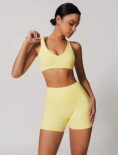 ABOCIW Workout Sets for Women 2 Piece V Neck Twist Back Sports Bra High Waist Biker Shorts Yoga Outfits thumbnail 3