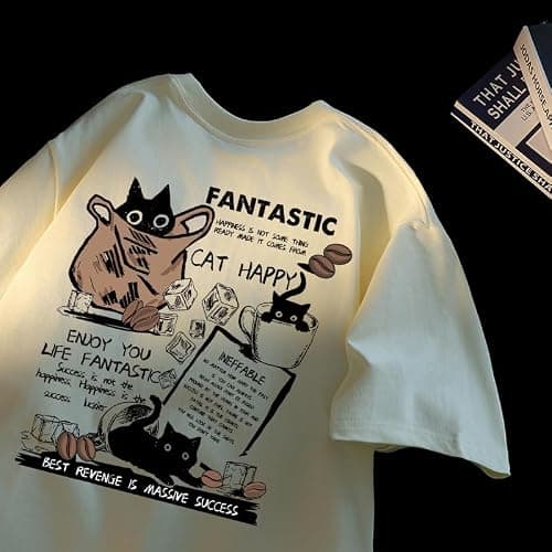 Unisex Y2K Cat Letter Print T-Shirt Harajuku Kawaii Casual Oversize T-Shirts Short Sleeves Cotton Tops thumbnail 3