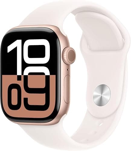 Apple Watch Series 10 [GPS, 42mm] - Rose Gold Aluminum Case with Light Blush Sport Band, M/L (Renewed) - Image 1