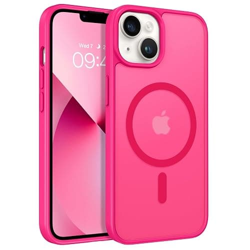 BENTOBEN for iPhone 13 Phone Case and iPhone 14 Magnetic Case [Compatible with Magsafe] Slim Translucent Matte Design Shockproof Bumper Drop Protective Cute Girls Women Boys Men 13/14 Cover, Hot Pink - Image 1