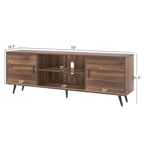 AUXSOUL 70 Inch Mid Century Modern TV Stand for 75 Inch TV, Wood TV Stand with Storage, Entertainment Center for Living Room Bedroom, TV Media Console, Walnut thumbnail 2