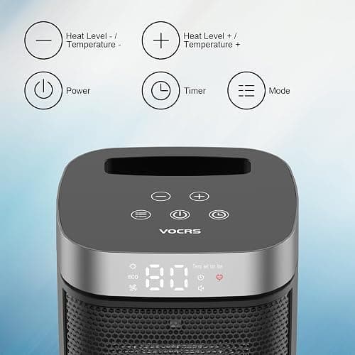 Small Portable Space Heater for Indoor Use - VOCRS 1500W PTC Electric Heater with Thermostat, Remote Control, 12H Timer, Eco and Fan Mode, Rapid and Safe Heating for Bedroom, Office thumbnail 4