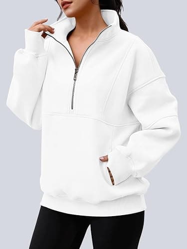 AUTOMET Womens Quarter Zip Oversized Sweatshirts Teen Fleece Pullover Hoodies 2025 Mock Neck Sweater Fall Workout Jacket thumbnail 2