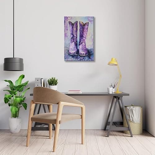 Purple Cowgirl Boots Coastal Western Boho Girly Retro Art Poster Canvas Wall Art Decoration Living Room Home Decor Bedroom Decoration Poster Unframed8x12inch thumbnail 3
