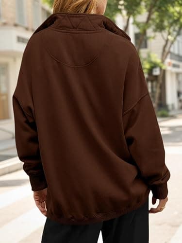 Fisoew Womens Oversized Sweatshirt Casual Snap Stand Collar Long Sleeve Pullover Tops Fall Travel Outfits thumbnail 4