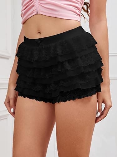 Women Y2K Lace Multi-Layered Bloomers, Lolita Ruffle Shorts, Sexy Short Pumpkin Pants, Elastic Waist Sweet Pettipants thumbnail 7
