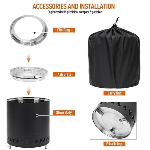 COOZOOM Portable Table Top Fire Pit with Stand, 8.6" Stainless Steel Mini Outdoor Low Smoke Burning Tabletop Firepit Fueled by Pellets or Wood, for Outside Camping Black thumbnail 4