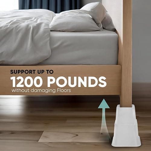 Home Intuition Heavy Duty Adjustable Bed Risers Furniture Riser 3, 5 or 8-Inch, 4 Pack, 8-Piece Set (White) thumbnail 4