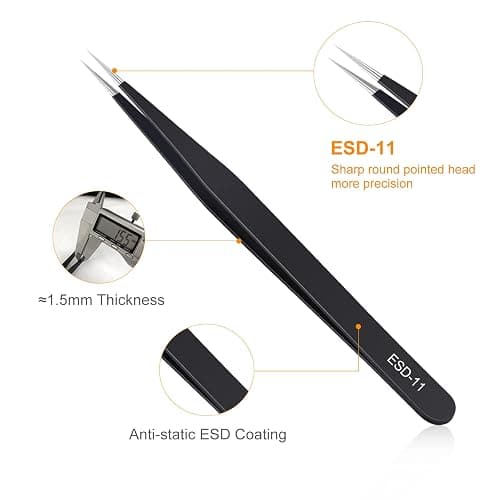 kaverme 3PCS Precision Tweezers Set, Upgraded Anti-Static Stainless Steel of Tweezers, for Electronics, Soldering, Laboratory Work, Jewelry-Making, Model, Craft thumbnail 3