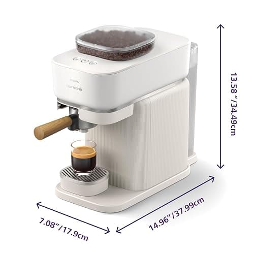 Philips Baristina Espresso Machine, Grind, Tamp & Brew Coffee Beans in One Swipe, Compact, 16 Bar Pump Pressure, Automatic Grinder, Natural White with Ash Wood Portafilter (BAR302/20) thumbnail 2