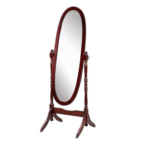 Roundhill Furniture Traditional Queen Anna Style Wood Floor Cheval Mirror, Cherry Finish thumbnail 4