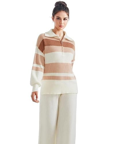 SUUKSESS Women 2 Piece Lounge Sets Oversized Quarter Zip Pullover Wide Leg Pants thumbnail 2