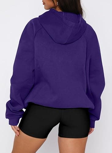 onlypuff Women Half Zipper Pullover Sweatshirt Long Sleeve Hoodies Kangaroo Pocket Fleece Basic Sweater thumbnail 3