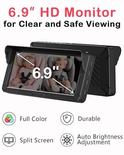 Rohent Dual Baby Car Camera for 2-Kids: 6.9'' HD Split Screen 1080P | Auto Brightness Backseat Camera for Twins Infrared Night Vision - 360° Adjustable USB Easy Setup Ideal for SUVs Minivans thumbnail 8