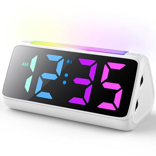 Netzu Digital Alarm Clocks for Bedrooms, Bedside Clocks with RGB Night Glow, Rainbow Time, Large Display, Dual Alarm, Snooze, LED Desk Dimmable Alarm Clock for Kids Teens (White) - Image 1