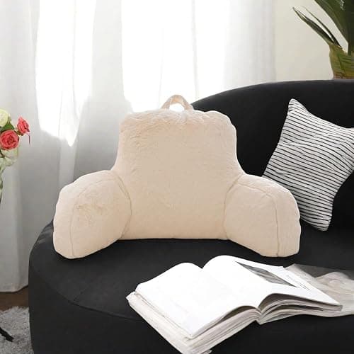 Holawakaka Standard Faux Fur Bed Rest Pillow with Arms, Rabbit Fur Reading Pillows Perfect for Adults, Teens, Kids, Arm, Back, Pregnancy Lumbar & Head Neck Coccyx Lower Back Support Cushion (Ivory) thumbnail 8