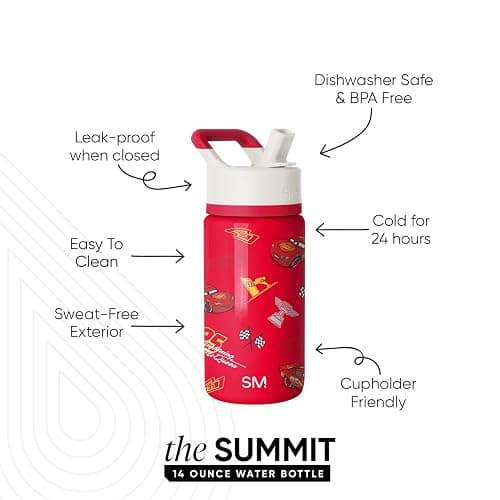 Simple Modern Disney Pixar Lightning McQueen Kids Water Bottle with Straw Lid | Reusable Insulated Stainless Steel Cup for Boys, Girls, School | Summit Collection | 14oz, Cars Lightening Speed thumbnail 3